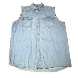 C.E. Schmidt Workwear Mens Denim Light Wash Sleeveless Pearl Snap‎ Shirt Size L